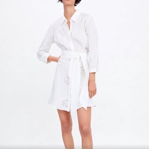Zara | Dresses | Nwt Zara Linen White Belted Embroidered Dress | Poshmark